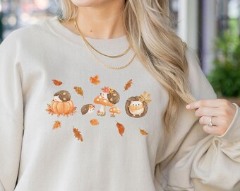 Hedgehog Fall Sweatshirt Animal Lover Mushroom Core Cottage Core Shirt