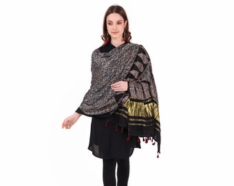 Dupatta indien en soie et modal ajrakh multicolore fait main avec bordure zari pour femme et tenue traditionnelle