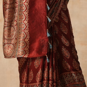 Sari indien en soie modale ajrakh multicolore fait main pour femme et tenue traditionnelle image 5