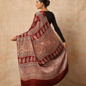 Indian Hand made multicolour ajrakh modal silk saree for women and traditional wear image 4