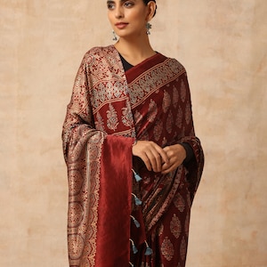 Sari indien en soie modale ajrakh multicolore fait main pour femme et tenue traditionnelle image 2