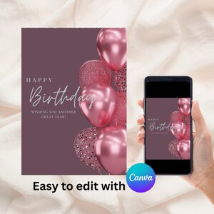 Einfache Pink und Lila Geburtstagskarte Canva Template