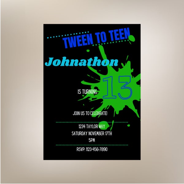 Boys Tween to Teen Green Blue Slime Birthday Invitation Template