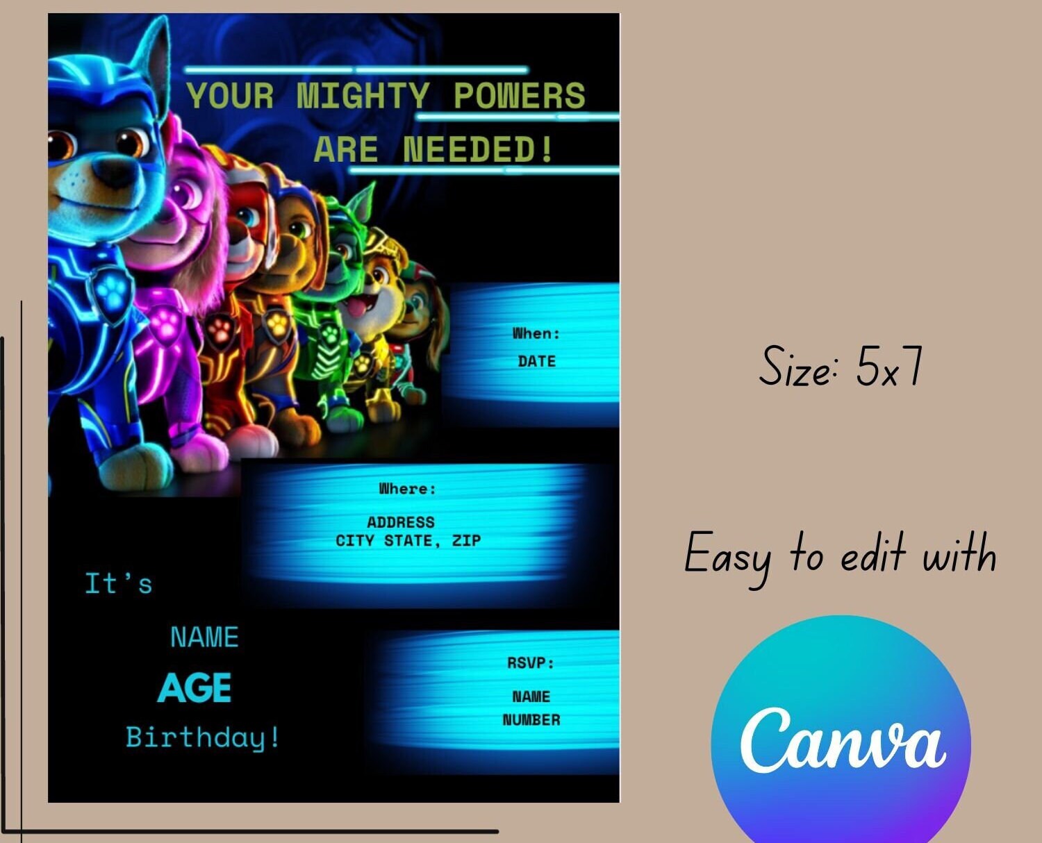 Paw Patrol: the Mighty Movie Boy Birthday Party Editable - Etsy