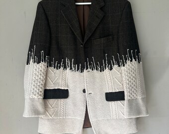 Hand bestickte Jacke Vintage Recycled bestickte Jacke Braun Recycled Jacket Blazer Recycled Clothing Spring Fashion