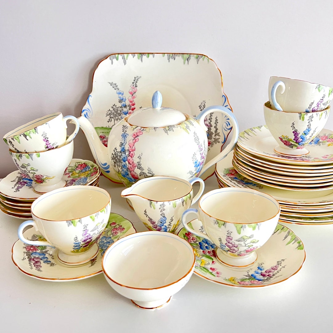 Spring Tea Sets Tea Sets Nicola Spring 7-Piece Tea Set – Hand-Printed Floral Porcelain ...