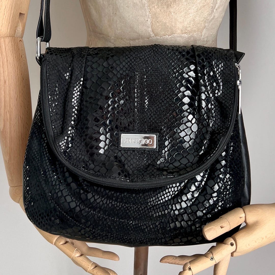 JIMMY CHOO Shoulder Bag Black Shoulder Python Leather Bag Logo Shoulder ...