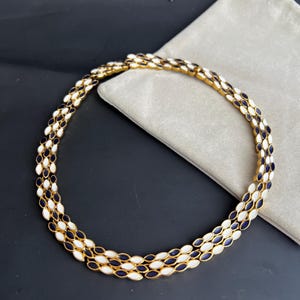 Gold tone choker necklace Retro 80s Black and white enamel necklace gold metal Thick chain Necklace lover gift Party jewelry Brutalist
