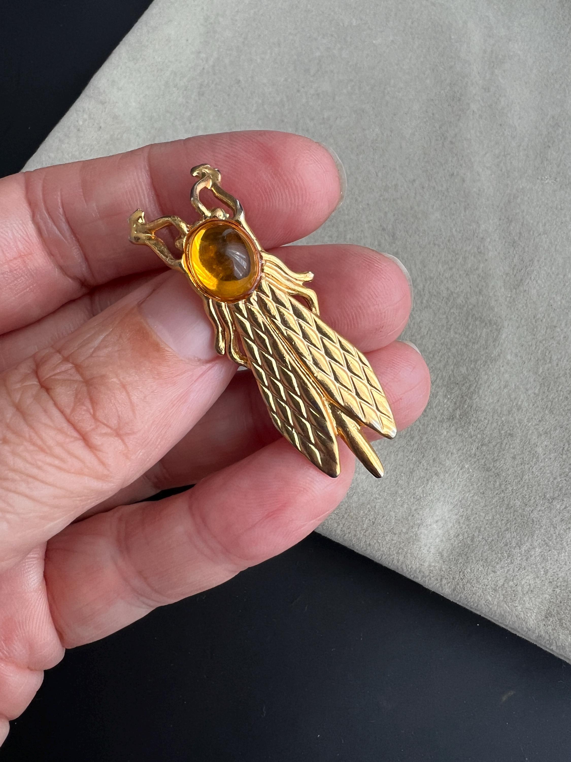 Broche Cigale Dorée Avec Pierres - Création Unique - Fermoir Sécurité - Neuf Sans Emballage