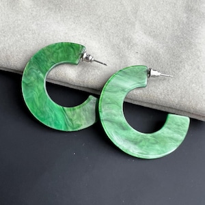 Vintage green Lucite hoops Chunky green lucite hoopd earrings gift for her