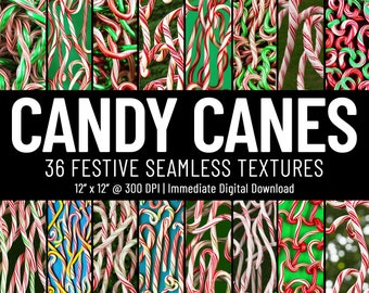 Bastón de caramelo - 36 texturas digitales sin costuras - Descarga instantánea - Patrón festivo para manualidades, diseño digital, papel tapiz y más