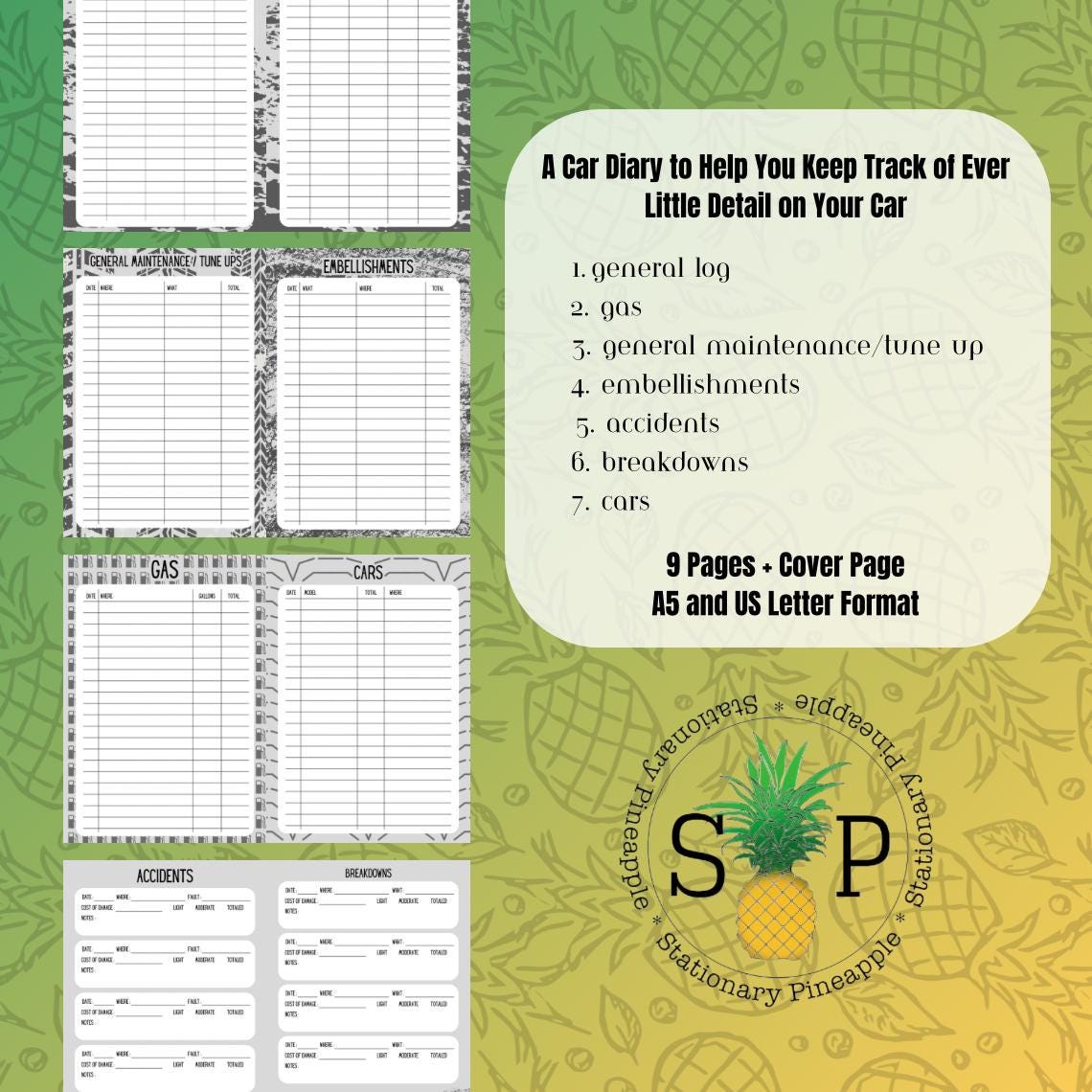 Car Diary | Car Log | Mechanics Log | Car Journal | Accidents Log - Etsy