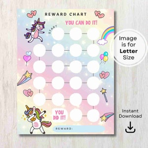 Reward Chart Unicorn, Reward Chart for Kids, Printable Reward Chart, Behavior Unicorn Chart, Digital Download, Potty Training Chart, Girls