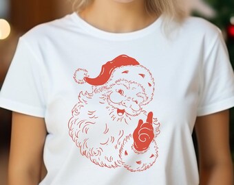 Santa Claus T-Shirt, Adult & Youth Christmas Clothing, Retro Vintage Graphic Tee, Holiday Family Pajama Shirts, Xmas Party Tops, Kids Gift