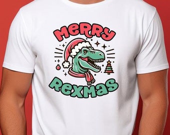 Merry Rexmas T-Shirt, Santa T-Rex Tshirt, Dinosaur Christmas Shirt, Parent / Child TRex Holiday Tee,  Xmas Dino Family Pajama Outfit Top