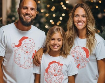 Family Matching Santa T-Shirts, Festive Holiday Pajama Tops, Cute Christmas Photo Shirts, Office Party Clothing, Youth & Adult Graphic Tees