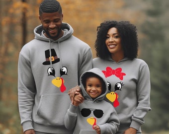 Family Thanksgiving Youth & Adult Sweatshirt, Cute Turkey Face Hoodies, Holiday Run Group Costume, Work Office Party Outfit, Fall Dinner Top