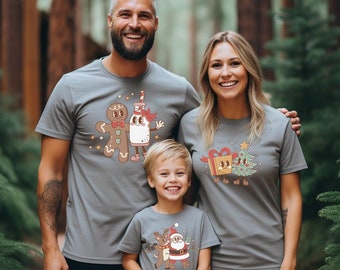 Family Group Grey Christmas Tee, Cute Couple Holiday Costume, Youth Xmas TShirt, Adult Santa Clothing, Office Party Outfit, Matching Pajamas