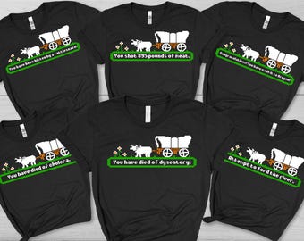 Oregon Trail Group Shirts, Funny 80s 90s Computer Game Memes, Millennial Halloween Trick or Treat Outfit, Gaming Party Tees, Office Costume