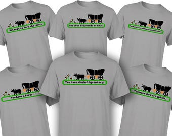 Oregon Trail Grey Shirts, 80s 90s Halloween Costume, Retro School Computer Lab Group Tops, Millennial Gamer Outfit, Trick or Treat Party Tee