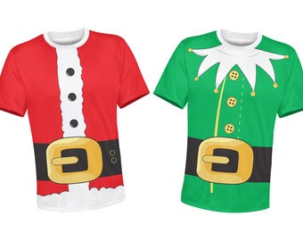 Men's Santa and Elf Shirts, Christmas Costumes, Santa Claus T-Shirt, Elf Long Sleeve Tee, Holiday Group Sweatshirt, Family Xmas Pullover