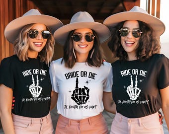 Til Death Bachelorette Shirts, Bride or Die & Ride or Die Skeleton Tees, Matching Party Tops for Bride Bridesmaids Friends Destination Trip