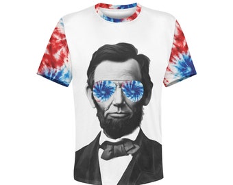 Mens 4th of July TShirt, Tie-Dye USA Hoodie, Abraham Lincoln Long Sleeve Tee, America Sweatshirt, Boat Party Outfit, Red White Blue Pullover
