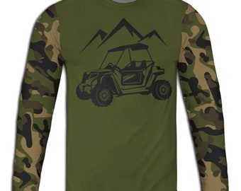 Men's Side By Side Long Sleeve Tee, SXS Sweatshirt, Green Camo T-Shirt, Military Camouflage Hoodie, Off-Roading Sweater, 4WD UTV ATV Gifts