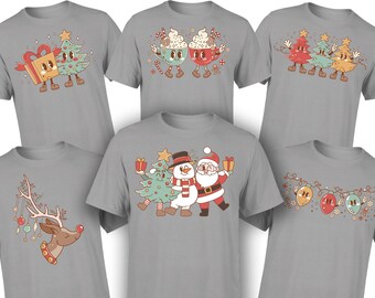 Grey Group Christmas T-Shirts, Family Holiday Retro Graphic Tee, Xmas Run Matching Shirts, Adult & Youth Santa Clothing, Office Party Attire