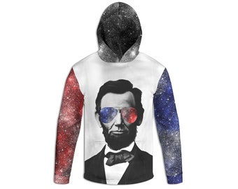 President Lincoln Hoodie, America Sweatshirt, Men's Galaxy T-Shirt, USA Long Sleeve Tee, 4th of July Party Outfit, Red White & Blue Pullover