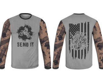 Men's Send It Dirt Bike Hoodie, American Flag TShirt, USA Long Sleeve Tee, Motocross Sweatshirt, Riding Pullover, Dad / Husband Gift Apparel
