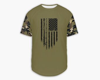 Fishing Pole T-Shirt, Army Camo Long Sleeve Tee, Fisherman Pullover, American Flag Hoodie, Bass Sweatshirt, Men's USA Shirt, Wildlife Attire