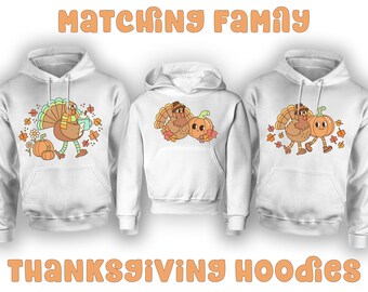 Thanksgiving Family Hoodies, Matching Holiday Dinner White Sweatshirts, Pumpkin & Turkey Trot Run Tops, Cute Adult / Youth Fall Clothing