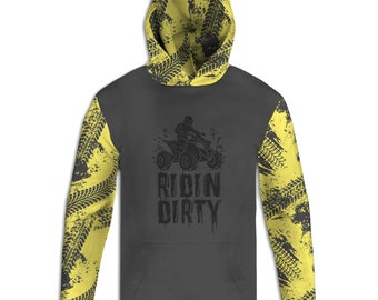 Men's Quad Sweatshirt, Yellow Riding Dirty T-Shirt, Four Wheeler Long Sleeve Tee, Off-Roading Hoodie, ATV Pullover, 4 Wheeling Clothing Gift