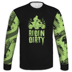 Men's Ridin Dirty Sweatshirt, Lime Green 4 Wheeling T-Shirt, Four Wheeler Long Sleeve Tee, Off-Roading Hoodie, ATV Pullover, Quad Clothing