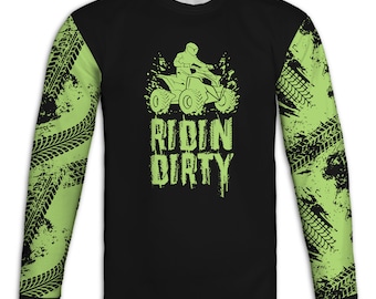 Men's Ridin Dirty Sweatshirt, Lime Green 4 Wheeling T-Shirt, Four Wheeler Long Sleeve Tee, Off-Roading Hoodie, ATV Pullover, Quad Clothing