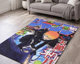 Alfombra con ilustración de guerrero de anime y manga, con estampado vibrante