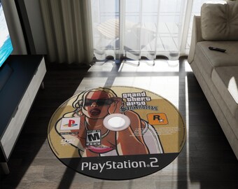 Alfombra redonda con diseño retro de GTA San Andreas / Diseño de disco de videojuego