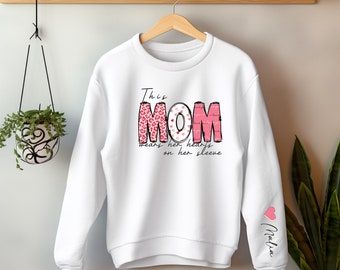 Personalized Heart on Sleeve,  Mothers Day Gift Gift for her Gift for Mom Gift for Grandmother, Sweatshirt with sleeve print