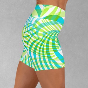 Zebra Print Yoga Shorts, Summer Fitness Shorts in Green, Blue and Lime, High Waisted Pattern Gym Shorts for Women