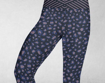 Leopard Print Yoga Legging, Navy Fitness Tights great for the Gym, Yoga and Pilates