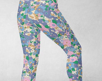 Colourful Floral Fitness Leggings with Pockets, Yoga Pants with Flower Pattern, Premium Gym Tights for Ladies