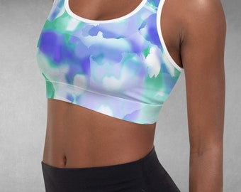 Abstract Print Sports Bra, Pattern Yoga Crop Top for Women, Stylish Fitness Racerback Top for the Gym