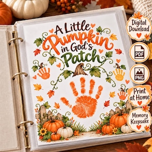 A Little Pumpkin in God’s Patch Handprint Craft, Christian Fall Craft for Kids, Pumpkin Handprint Keepsake, Sunday School Printable, Prescho