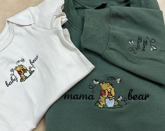 Embroidered Baby Bear Shirt, Personalized Embroidered Mama Bearand me  Shirt New mom gift, Mama and me shirt, Custom embroidery disney Tees