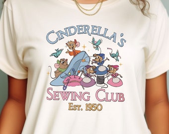 Vintage Disney Cinderella's Sewing Club Est 1950 Shirt, Disney Princess Cinderella Jaq and Gus Mouse,WDW Disneyland Family Vacation 2024 Tee