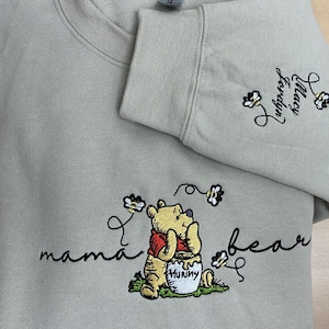 Embroidered Mama Sweatshirt, Personalized Embroidered Mama Bear Shirt With Kids Names Sleeve, Best Mom gift, Custom embroidery disney tshirt