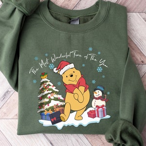 Retro Winnie The Pooh Christmas Sweatshirt, The Most Wonderful Time Of The Year Winnie The Pooh Lights Hoodie, Disney Pooh Shirt