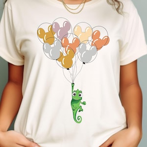 Disney Pascal with Mickey Balloon Shirt, Cute Pascal Rapunzel T-Shirt, Disneyland Family Vacation Shirt, Disney Matching Birthday Gift Tee
