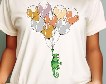 Disney Pascal with Mickey Balloon Shirt, Cute Pascal Rapunzel T-Shirt, Disneyland Family Vacation Shirt, Disney Matching Birthday Gift Tee